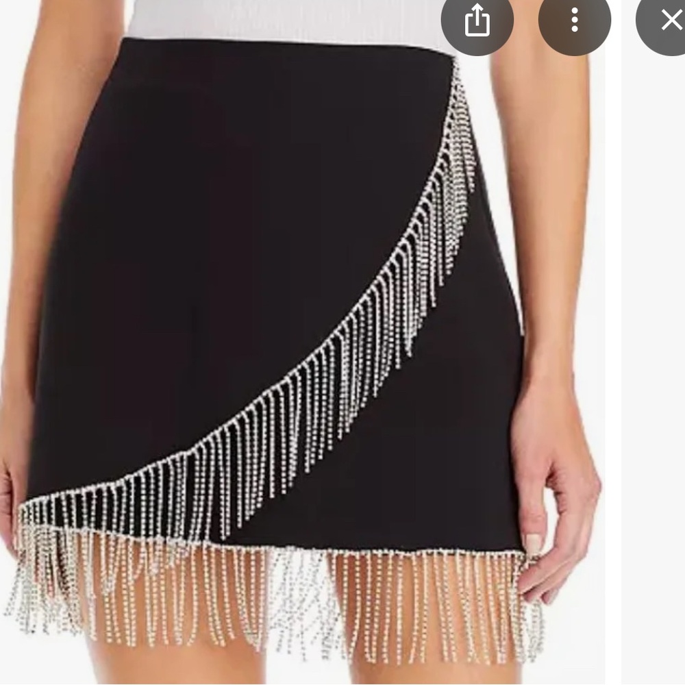 Bloomingdale's Black Mini Skirt with Silver Fringe